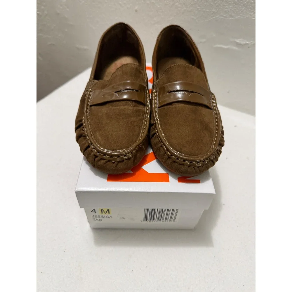 Michael Kors Jessica Loafers Youth 4M Tan Brown Faux Suede Penny Shoes